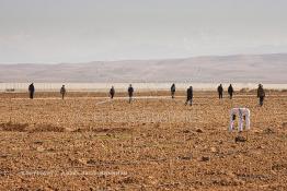 Image du Maroc Professionnelle de  Des ouvriers s'activent à la mise en place d’un système moderne d'arrosage qui laisse passer l’eau petit à petit, dit "goutte à goutte" dans une nouvelle ferme où l’on procède à la plantation d'orangers à Chichaoua, Mardi 27 Février 2007. (Photo / Abdeljalil Bounhar) 